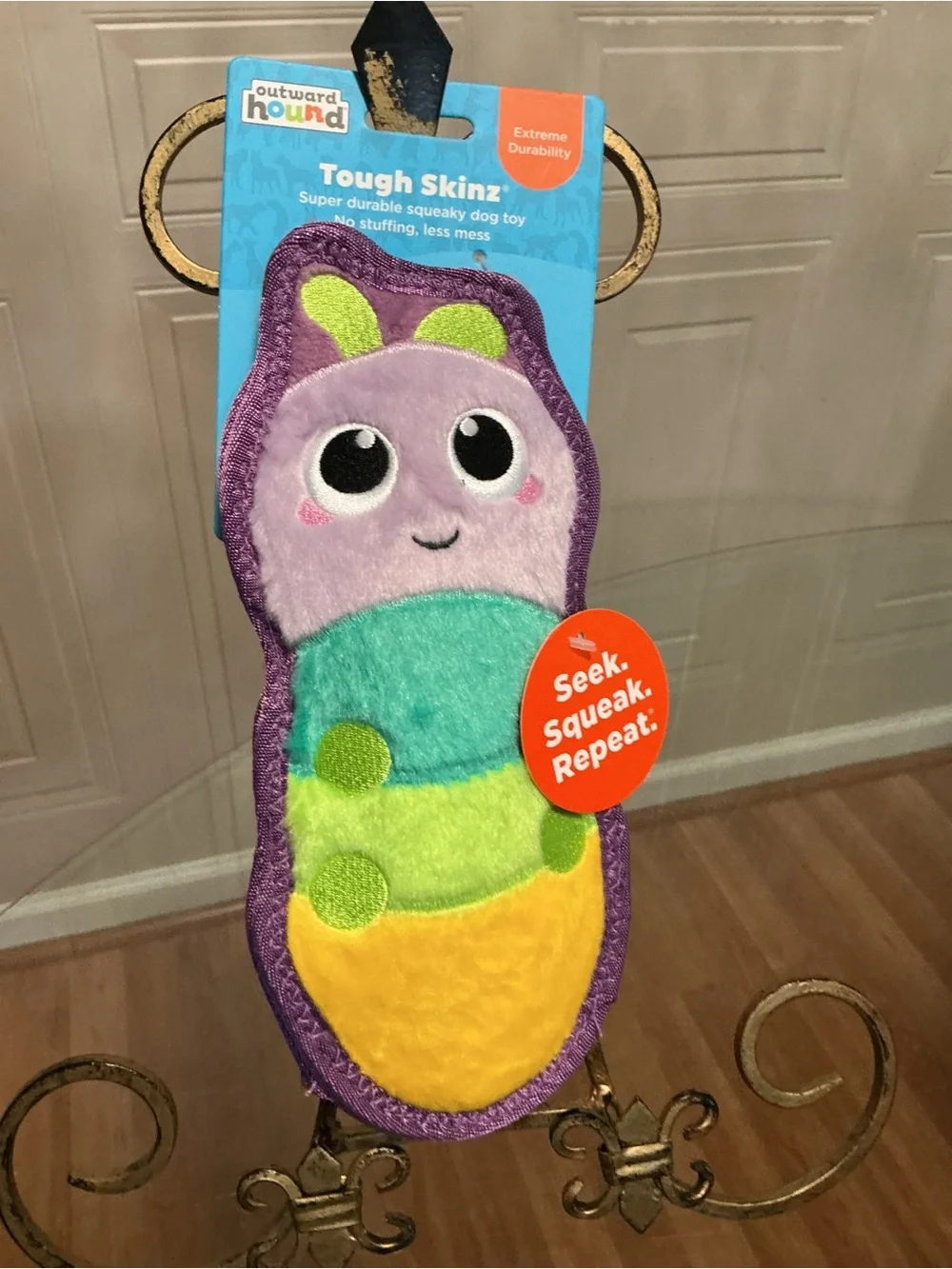 Tough Skinz Durable Squeaky Dog Toy with Two Tough Layers, Caterpillar 9”
